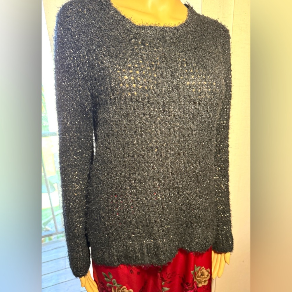 Rampage black crew neck sweater with silver threads. Sz. L